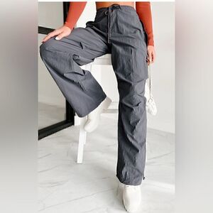 Rae Mode Charcoal Parachute Pants with adjustable drawstring at waist and ankle